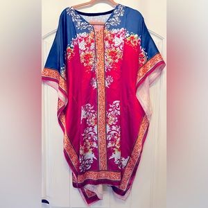 Faux silk lounge dress with interior waist cinching tie